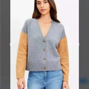 Loft colorblock Gray marigold Women's boyfriend cardigan medium eclectic grandpa